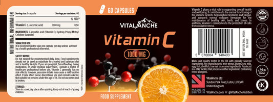 VitalAnche Vitamin C 1000 mg (60 Capsules) High Strength For Immune Support